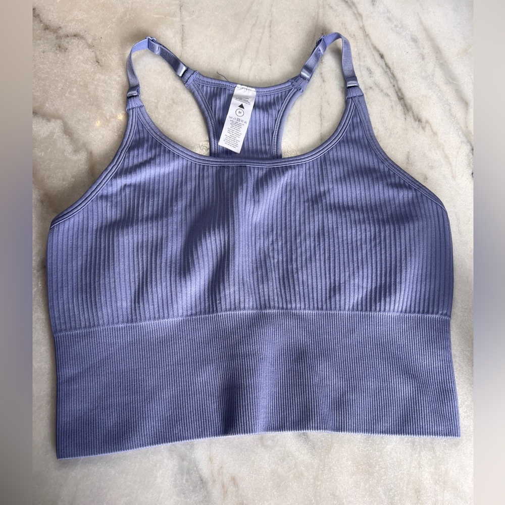 Vitality/Balance Athletica Ribbed Racerback Longline Sports Bra in Lavender Blue
